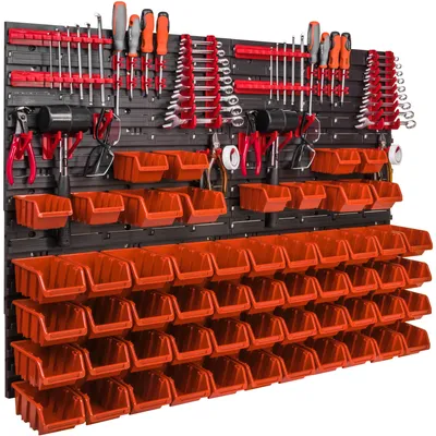 Image de Système de stockage Étagère murale 1152 x 780 mm Paroi à outils 56 pcs Bacs gerbables plastique