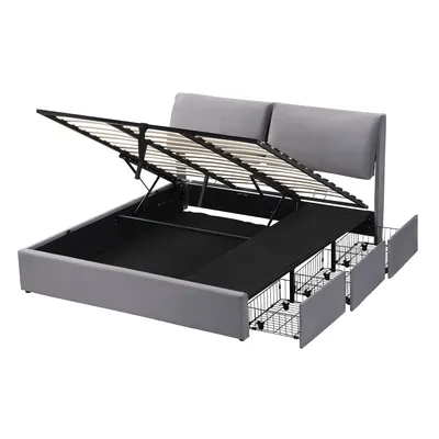 Produktbild von Polsterbett(180*200,Grau)hydraulisches Bett,drei Schubladen, Bettkasten zur Aufbewahrung,Lattenrost mit Kopfteil,Samt