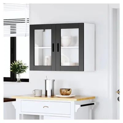 Produktbild von Tomostar Oberschrank für Küche, Hängeschrank, Küche, Wandschrank, mit Glastür, Portwei, Schwarz, 80 x 31 x 60 cm