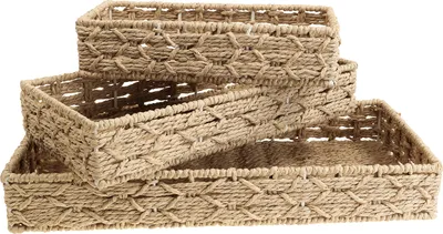 Produktbild von Korbtablett Deko Tablett Korb Natur 3er-Set Stapelbar für Blumendeko und Tischdeko