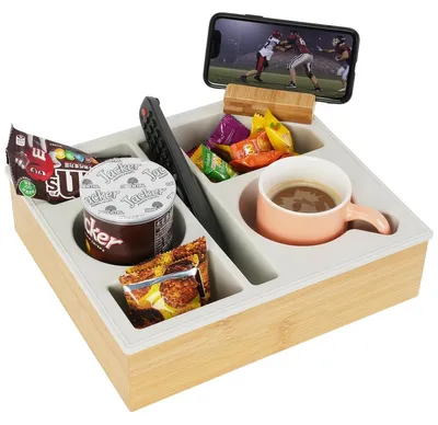 Produktbild von Ablage für Getränkebecher, praktischer, weicher Silikon-Couchkorb aus Akazienholz für Bett, Autositz und Strand
