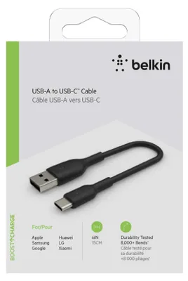 Immagine prodotto di Belkin BOOST CHARGE - Cavo USB - Da USB-C (M) a USB (M) - 15 cm - Nero