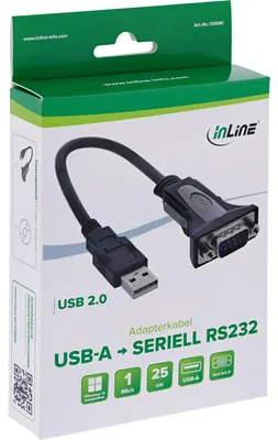 Produktbild von InLine USB 2.0 zu Seriell Adapterkabel, USB A an 9pol Sub D Stecker, 0,25m, USB A, DB9, 0,25 m, Schwarz