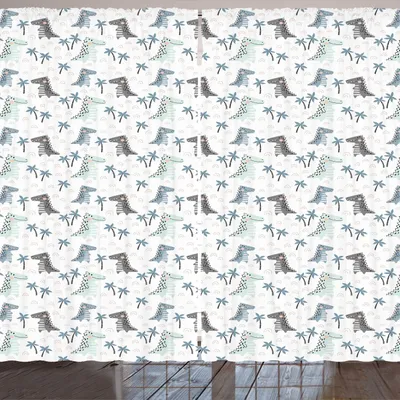 Produktbild von ARANDE Dino Gardine, Dinosaurier Rhythmische Nursery Theme in Gedämpfte Töne, 280 x 175 cm, Mehrfarbig Weiß