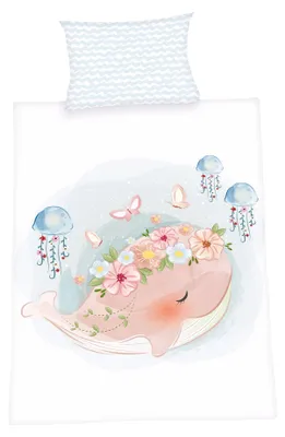 Productafbeelding van Herding babybeddengoed, set van 2, motief: roze kwal, 100 x 135 cm, katoen