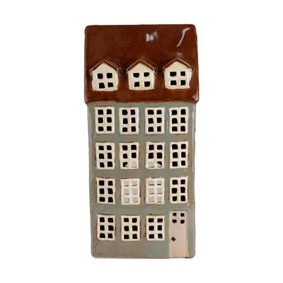Produktbild von Clayre & Eef Teelichthalter Haus 15x11x30 cm Grau Braun Keramik
