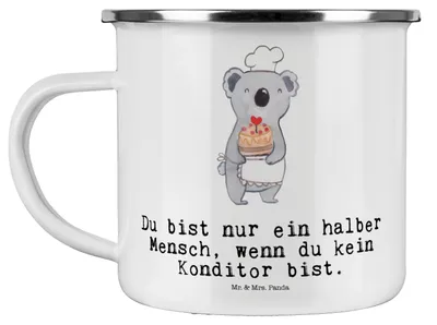 Produktbild von Mr. & Mrs. Panda Teetasse Konditor Herz - Weiß - Geschenk, Emaille Tasse, becher, Lustig, Bäcker, Pott, Teebecher, Haferl, Spruch