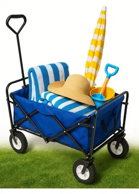 Produktbild von Bollerwagen - Strandwagen - Blau - 145 L - Zusammenklappbar - 10 Kg - Handwagen faltbar - Gartenwagen