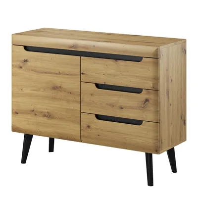 Zdjęcie produktu dla Elegancka Komoda Solis 107 cm Dąb Artisan i Czarne Nóżki Idealna do Salonu