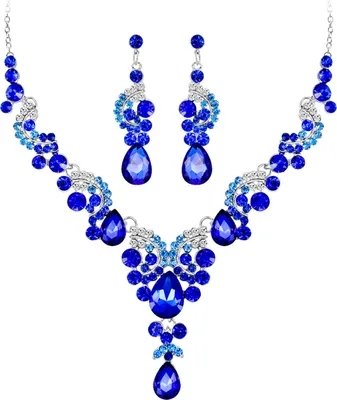 Produktbild von 1 Set Schmuckset Halskette Ohrringe r Strass Exquisite funkelnde farblich passende Anhänger Halskette Lange hängende Ohrringe Braut Hals Ohr Dekoration Schmuck