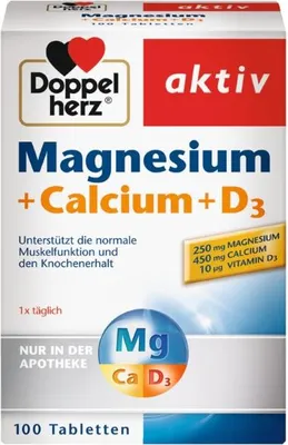 Produktbild von Doppelherz aktiv Magnesium + Calcium + D3 Tabletten für die normale Muskelfunktion und den Erhalt normaler Knochen, 100 St. Tabletten