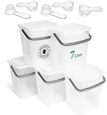 Produktbild von Novaliv 5x Waschmittelbox mit Deckel 7 Liter Transparent und Dosierlöffel 23,5 x 18 x 26,5 cm Waschpulver Aufbewahrungsbox mit Henkel Waschmittel Aufbewahrung Waschmittelbehälter Waschpulverbehälter
