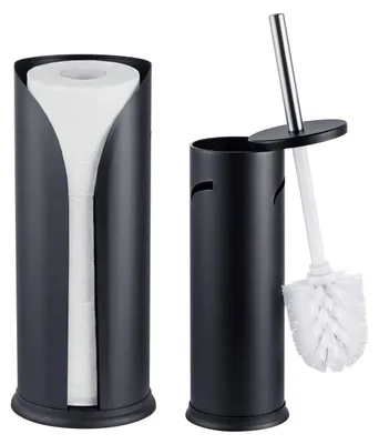 Produktbild von Relaxdays Badezimmer Set, 2-teilig, WC-Bürste, Toilettenpapier Aufbewahrung, Metall, Badaccessoires, Badset, schwarz