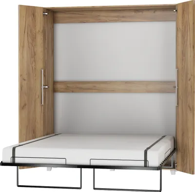 Produktbild von Wandbett Schrankbett TEDDY 160x200 Gold Craft Eiche Vertikal Wandklappbett, Schrankklappbett, Schrank mit integriertem Klappbett, Funktionsbett inkl. Lattenrost