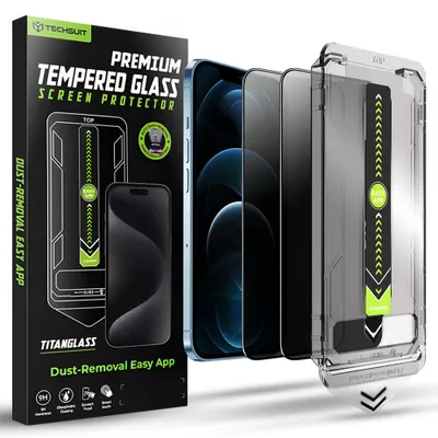 Produktbild von Techsuit – TitanGlass FullCover (2er-Pack) gehärtetes Privacy-Schutzglas für iPhone 12 Pro Max – schwarz