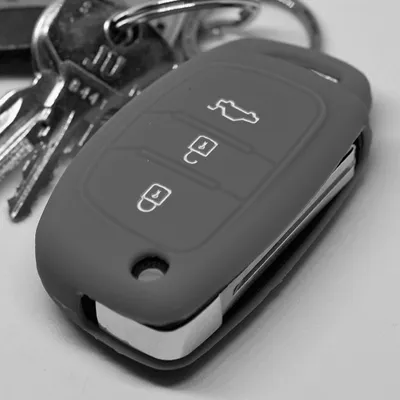 Produktbild von Auto Schlüssel Hülle Silikon Schutz Cover Dunkelgrau kompatibel mit Hyundai i10 i20 i40 ix25 ix35 Tucson Accent Ioniq Sonata Tucson Santa Fe 3 Tasten Klappschlüssel