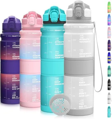 Image de Gourde pour enfant 500 ml, sans BPA, en Tritan, avec repères horaires, gourde de sport 1 l