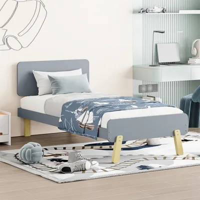 Produktbild von Kinderbett 90 x 190(Grau)Einzelbett aus Massivholz mit Lattenrost, niedliche und einzigartige Form von Kopf- und Fußteil