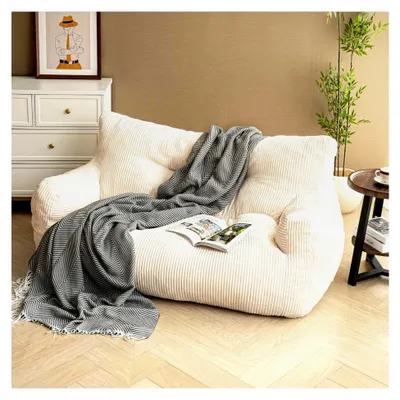 Produktbild von Sitzsack für Erwachsene mit Füllung, Doppelter Lounge-Sessel mit Tragbarem Griff, Modernes Ergonomisches Sitzkissen, Indoor Sitzsäcke für Wohnzimmer, Schlafzimmer, Spielzimmer, Beige