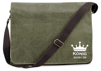 Produktbild von Huuraa Umhängetasche König 2029/30 Krone Schüztenkönig 14 Liter Military Green Canvas Laptoptasche Geschenkidee