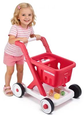 Produktbild von VEVOR Einkaufswagen für Kinder, Einkaufswagen Supermarkt Spielzeug mit Spiel-Lebensmittel Zubehör & Rollen, Höheverstellbares PP-Kaufladenzubehör mit Licht Sound Kaufmannsladen Spiele für Kinder ab 2