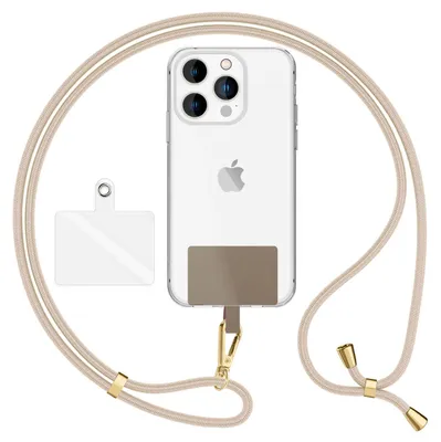 Obrázek produktu pro HoldMe Air Edition - Univerzální šňůrka se 2 podložkami a karabinou (zlatá) - 160cm popruh na mobilní telefon - bílá béžová