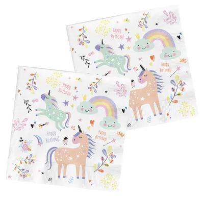 Image de Serviettes Unicorns & Rainbows 33x33cm - 20 pièces