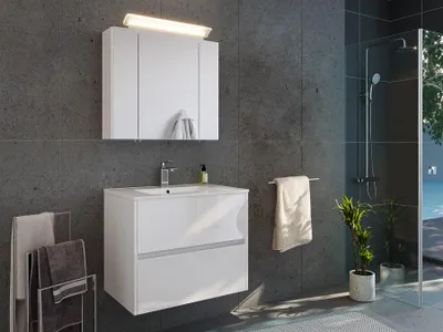 Produktbild von Badmöbelset Taifun 70cm 2tlg mit Spiegelschrank weiß Hgl : Weiss hochglanz Varianten: Weiss hochglanz