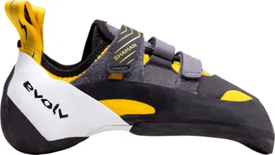 A side view of a climbing shoe.