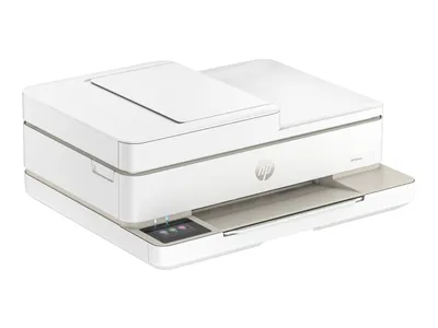 A white HP ENVY 6520e multifunction printer is shown against a white background.