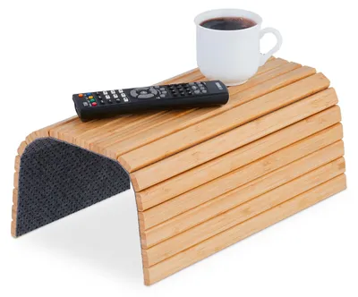 Immagine prodotto di Relaxdays Vassoio da bracciolo, bambù, tavolino da bracciolo per divano, LxP: 42 x 34 cm, vassoio da divano per bevande, naturale