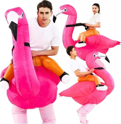 Produktbild von aufblasbarer Flamingo-Anzug, Kostüm, Verkleidung, selbstaufblasender rosa Anzug