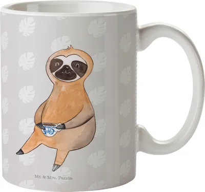 Produktbild von Mr. & Mrs. Panda Kinderbecher Faultier Kaffee - Grau Pastell - Geschenk, Kindertasse, Pott, Plastikbecher, Henkelbecher, Coffee, Kunststoffbecher, faul, Coffeelover