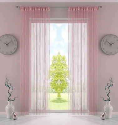 Produktbild von 2er Set Fadengardine , HxB 250x140 cm, Altrosa mit Tunneldurchzug und eingenähtem Kräuselband, geeignet für Gardinenstangen und Gardinenschienen Fadenvorhänge Fadenstores Raumteiler 20303CN2