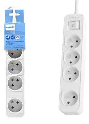 Imagen del producto de Cable de extensión Philips, 1.5 metros, 4 tomas de corriente, color blanco