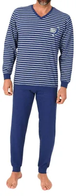 Produktbild von Normann Herren langarm Schlafanzug mit Bündchen – Pyjama in edler Streifenoptik ; navy , 58