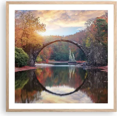 Produktbild von Gerahmtes Poster - Rahmen in heller Eiche - Garten Rhododendren Brücke - 60x60 cm - Wand Bild - Wanddeko - Wandbilder - Kunstposter - Wandposter - Bilderrahmen - Bilder - Kunstdruck - P2NAC60x60-4660