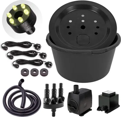 Produktbild von CLGarden Springbrunnen Set mit 90L Springbrunnenbecken und 1300 l/h Pumpe, 3x LED Beleuchtung warmweiß für DIY Gartenbrunnen Quellstein Bachlauf