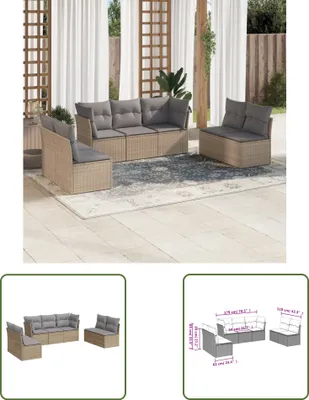 Produktbild von The Living Store 7-tlg. Garten-Sofagarnitur mit Kissen Beige Poly Rattan