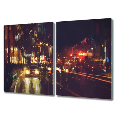 Produktbild von Coloray Hackbrett Herdabdeckplatte 2x40x52 cm Küchenbrett Kochplattenabdeckung Schneidebrett - Nachtstadtstraße