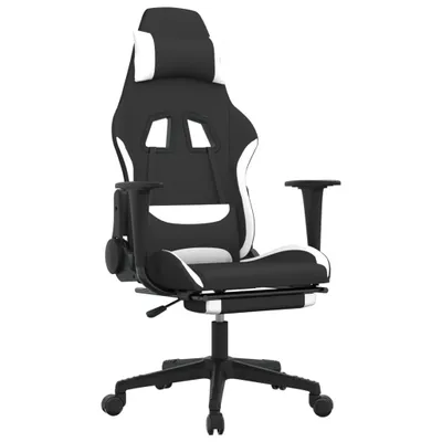 Produktbild von Gaming-Stuhl mit Fußstütze Schwarz und Weiß Stoff