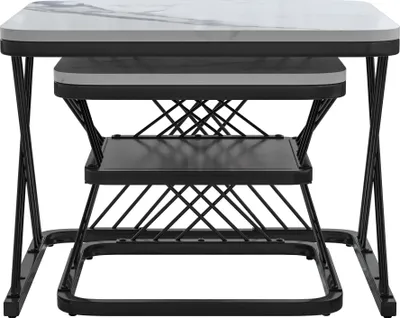 Image de Lot de 2 Tables Basses gigognes, Carrées Table d'appoint, noir