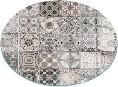 Produktbild von Glasbodenplatte für Fi 80 cm – Kaminofen – Kaminplatte Glas – Schutzglas – Funkenschutzplatte –Glasbodenplatte Feuerfeste – Hitzeschutzplatte – Bodenschutz aus Glas – Dekorative Fliesenmuster