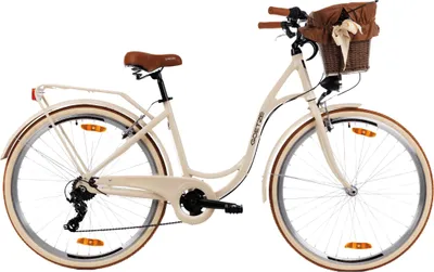 Produktbild von Goetze Mood 28 Zoll City Bike, 18 Zoll Aluminum Rahmen, 7-Gang Shimano Tourney, V-Bremse, LED-Beleuchtung, Komfortsattel, Rattankorb mit Bezug