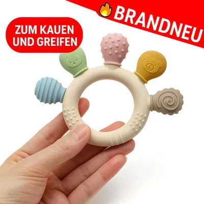 Immagine prodotto di Anello da dentizione in silicone multicolore con anello da afferrare 0-12 mesi Aiuto per la dentizione Giocattolo sensoriale