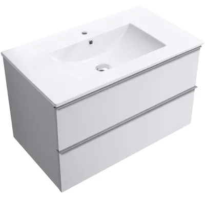 Zdjęcie produktu dla CERANO – Szafka łazienkowa Velora – matowa biel, uchwyt chromowany + ceramiczna umywalka Todo – 81 x 55 x 46,5 cm