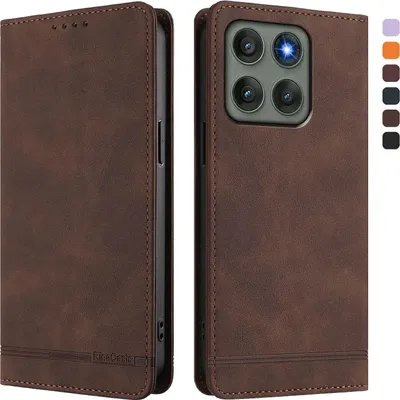 Produktbild von Hülle für Motorola Edge 60 Pro, Retro Kunstleder Ständer Klapphülle mit Kartenfächer und Magnetische Braun
