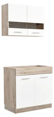 Produktbild von Homestyle4u Küche Küchenblock Weiß Küchenzeile ohne Geräte Einbauküche Singleküche 80 cm Eiche