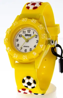 Produktbild von Kinderuhr Qbos Fußballmotiv gelb
