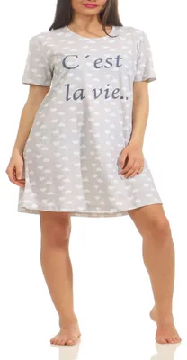 Produktbild von Süsses Damen Nachthemd Bigshirt kurzarm mit tollen Herz Alloverdruck 62820 ; grau , 40